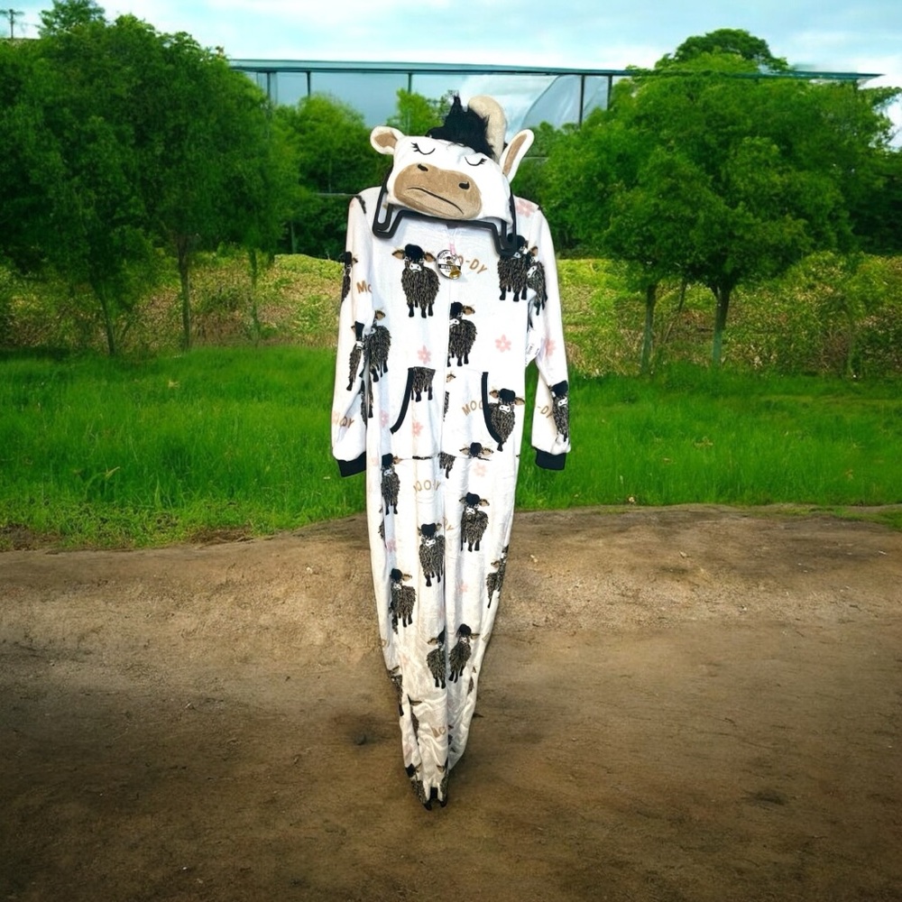 New Cow Print fleece one piece Pajamas - Picture 5 of 8